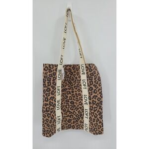 LOFT Leopard Print Tote‎ Bag Love Logo Straps Canvas Shopper Travel Purse